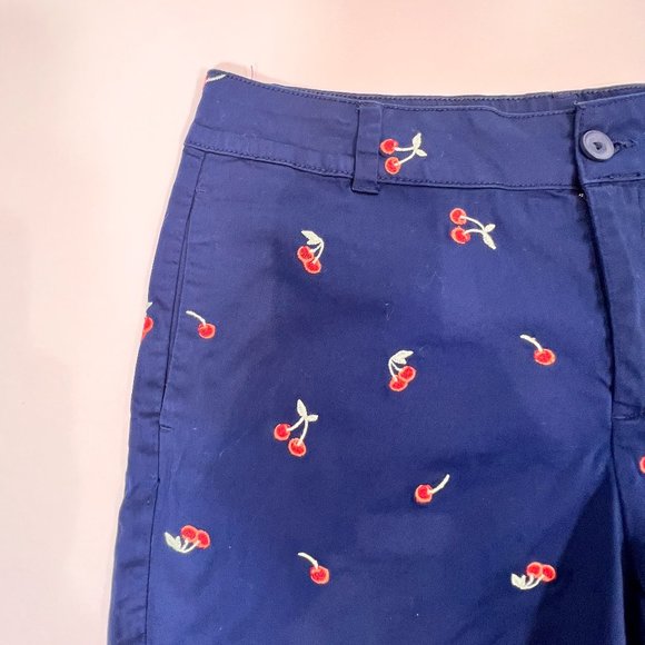 St John's Bay Navy Chino Shorts with Embroidered Cherries Size 12 - Picture 3 of 8